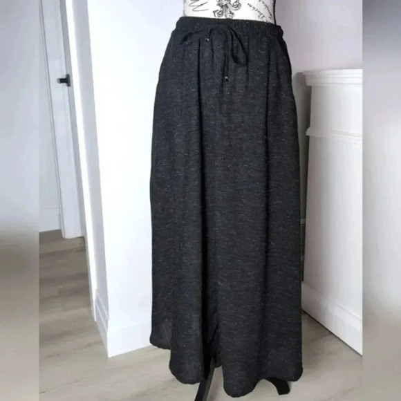 MAX STUDIO | Women's Black/White Textured Linen Blend Semi-Sheer Midi Sk… - Picture 1 of 5